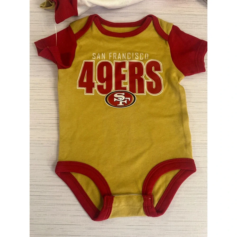 NFL San Francisco 49ers Baby Bodysuit 3 Piece Set Red Gold Newborn 0-3M
